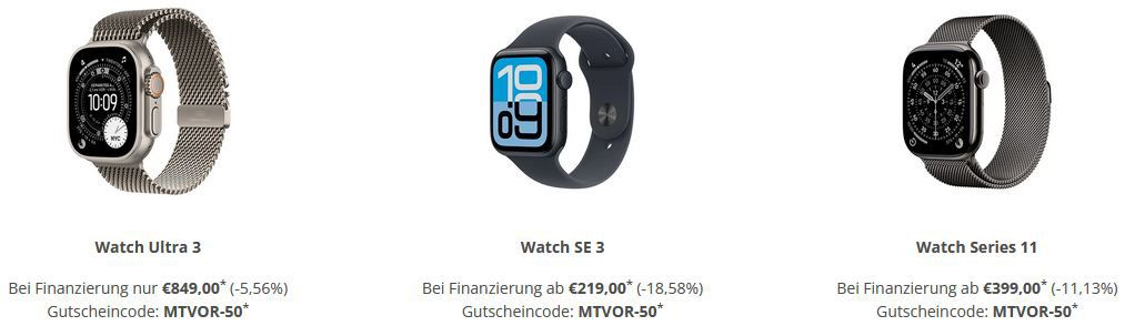 🔥⌚ MacTrade: 50€ Rabatt auf Apple Watch Ultra 3, Series 11 oder SE 3 + 0% Finanzierung