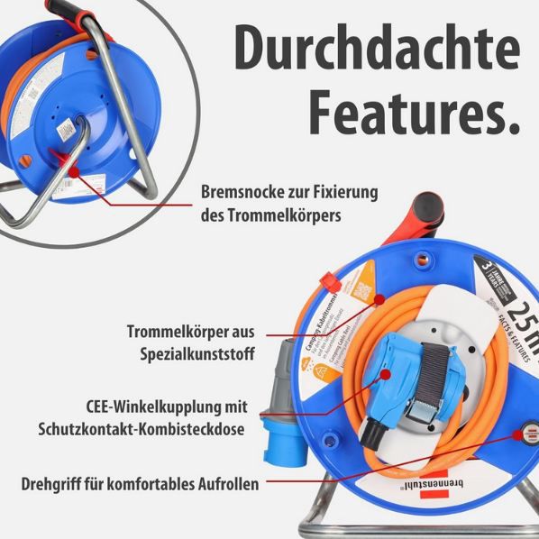 🔌 Brennenstuhl CEE 230V Camping Kabeltrommel, 25m für 88,39€ (statt 104€)