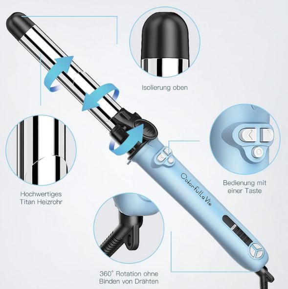 🪮 ColorfulLaVie Lockenstab, 360° Rotierend inkl. Handschuh & Clips für 14,99€ (statt 30€)