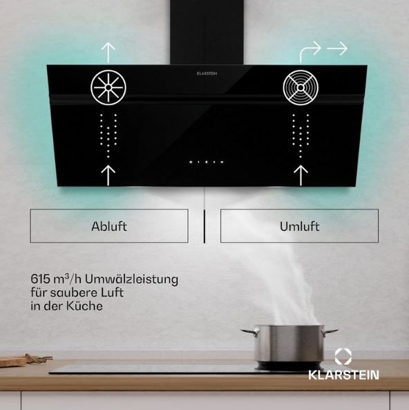 💨 Klarstein Alina Dunstabzugshaube, 90cm, 615 m³/h Luftstrom für 157,86€ (statt 248€)