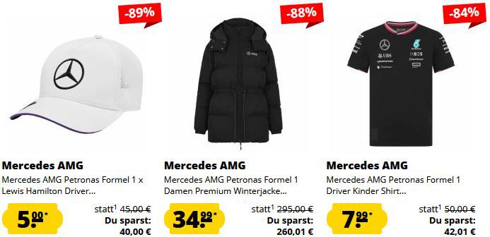 👕 SportSpar: Mercedes AMG Petronas Formel 1 Sale ab 5€ + 5€ Gutschein ab 60€