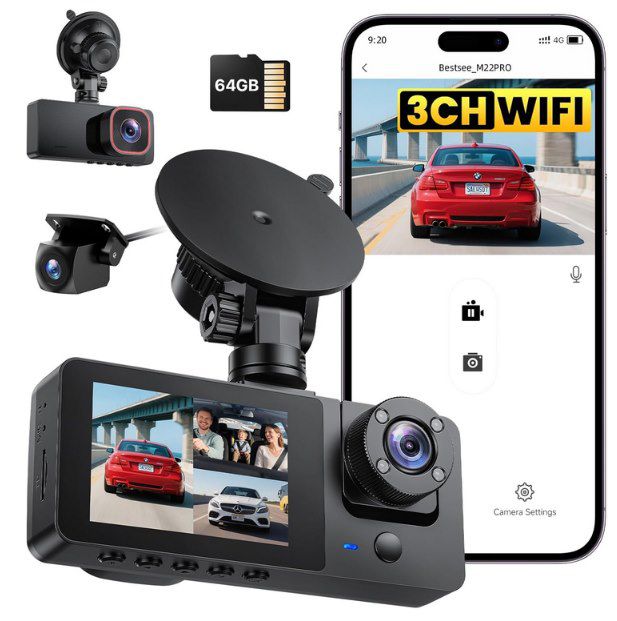 🚘 Bestsee M22Pro 3-Kanal 2,5k Dashcam mit G-Sensor & App für 46€ (statt 51€)