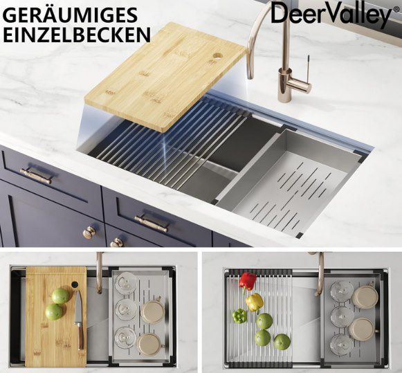 DeerValley Edelstahlspülbecken (76 x 48 cm) mit Rand & Zubehör für 169,99€ (statt 208€)