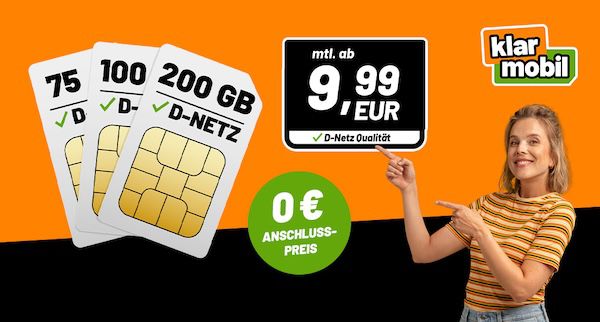 🎉 klarmobil Black Week Deals   Vodafone Tarife mit 75GB, 100GB oder 200GB ab 9,99€