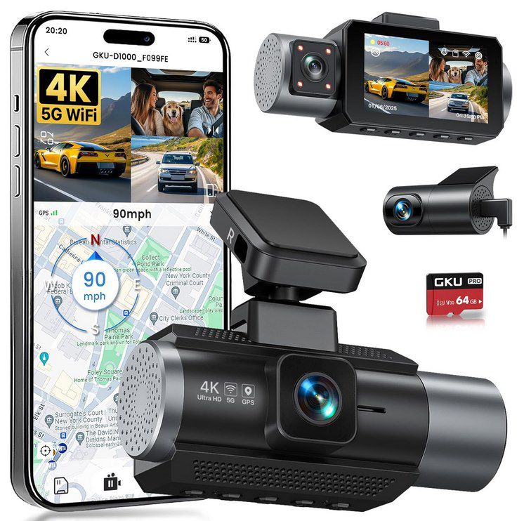 🚘 GKU 3 Kanal 4K+1080P Dashcam mit GPS + SD Karte für 81,59€ (statt 120€)