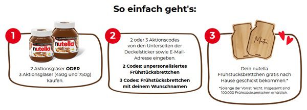 Mit dem Kauf von Nutella Frühstücksbrettchen gratis abfassen
