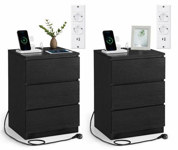 2x Vasagle Nachttisch mit Steckdosen + USB für 66,99€ (statt 120€)