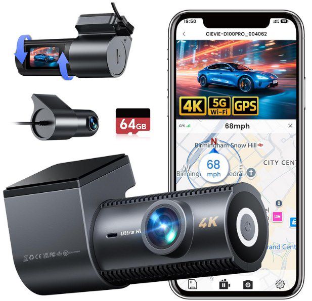 📽️ CIEVIE D100 PRO 4K+1080P Dashcam mit GPS & WiFi für 69,99€ (statt 80€)