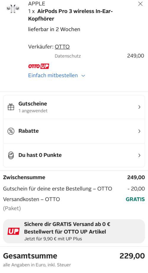 🧨 Apple AirPods Pro 3 Wireless 🍏 In Ear Kopfhörer ➡️ ab 229€ (statt 249€)   Neukunden