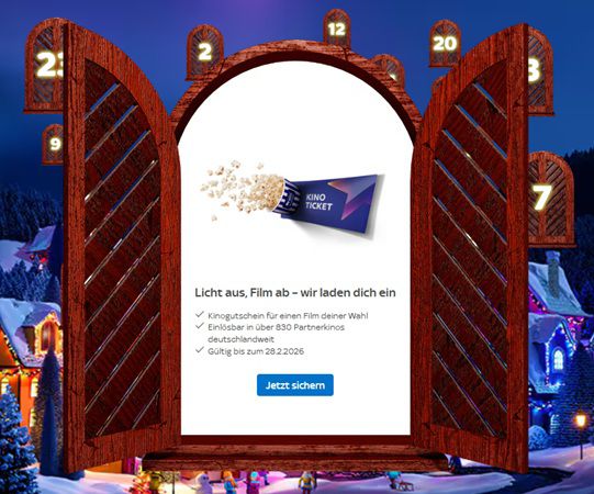 Sky Kunden: Heute kostenloses Kinoticket im Sky Adventskalender