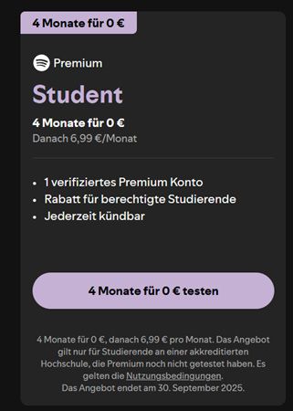 🎵 Spotify Premium für Studenten (Neukunden) 4 Monate gratis   endet morgen!