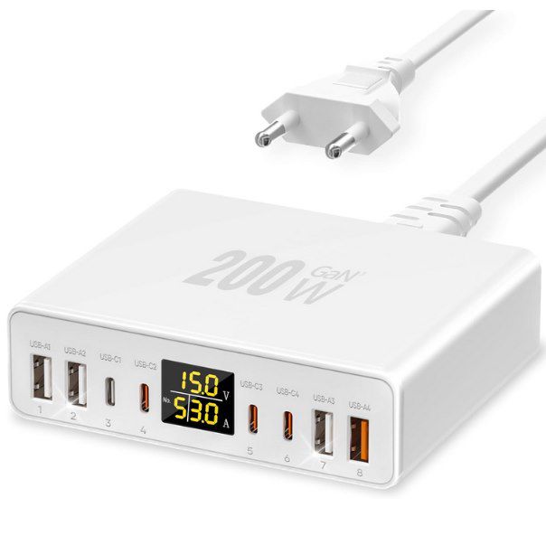 🔋 YSYFAD 200W GAN USB C Ladegerät mit 8 Ports für 17,99€ (statt 30€)