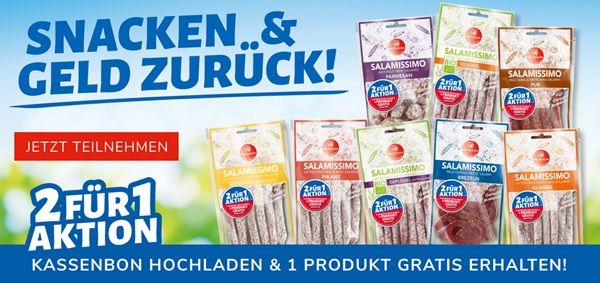 Wieder da! Salamissimo-Snacks von Wiltmann: 2+1 Gratis-Aktion Wieder da! Salamissimo Snacks von Wiltmann: 2+1 Gratis Aktion