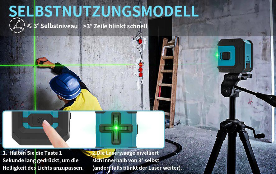 🟢 Selbstnivellierender Kreuzlinienlaser (Grün) mit IP54 für 23,99€ (statt 30€)