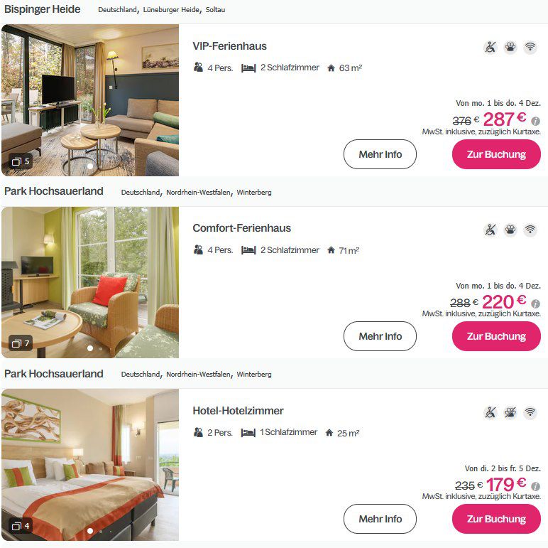 ❄️ Center Parcs: Winterschöne Angebote ab 54€ p.P. bei 2 ÜN