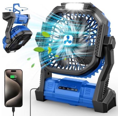 💨 PDBEST Akku-Ventilator mit LED-Laterne + Ladefunktion für 15,11€ (statt 27€)