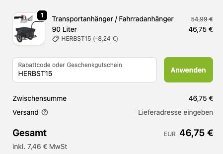 🚴 JUSKYS Fahrradlastenanhänger 90L mit Griffen inkl. Plane ➡️ für 46,74€ (statt 79€)