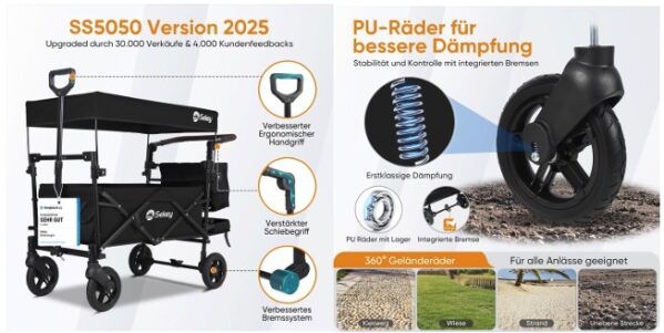 🔥 Sekey Bollerwagen SS5050 mit Bremsen & Dach für 2 Kinder ➡️ für 89,99€ (statt 170€)
