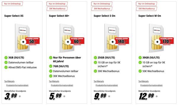 🥳 MediaMarkt SuperSelect Tarife 🎉 Jeden Monat 10 GB gratis sichern ➡️ auch Bestandkunden