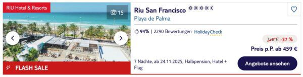 🔆 TUI Flash Sale 🏖️ Bis 40% Rabatt ➡️ z.B. Mallorca 4,5 Sterne Riu Hotel ab 459€ p.P.
