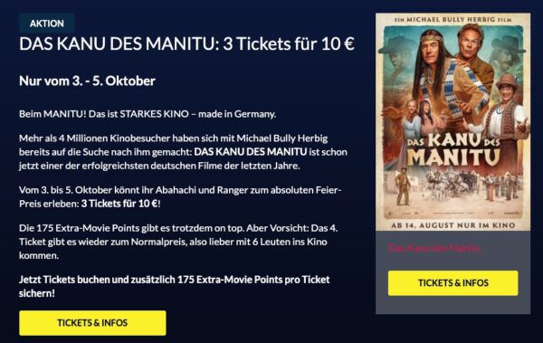 📽️ Das Kanu des Manitu in der UCI Kinowelt 🎞️ 3 Tickets für nur 10€
