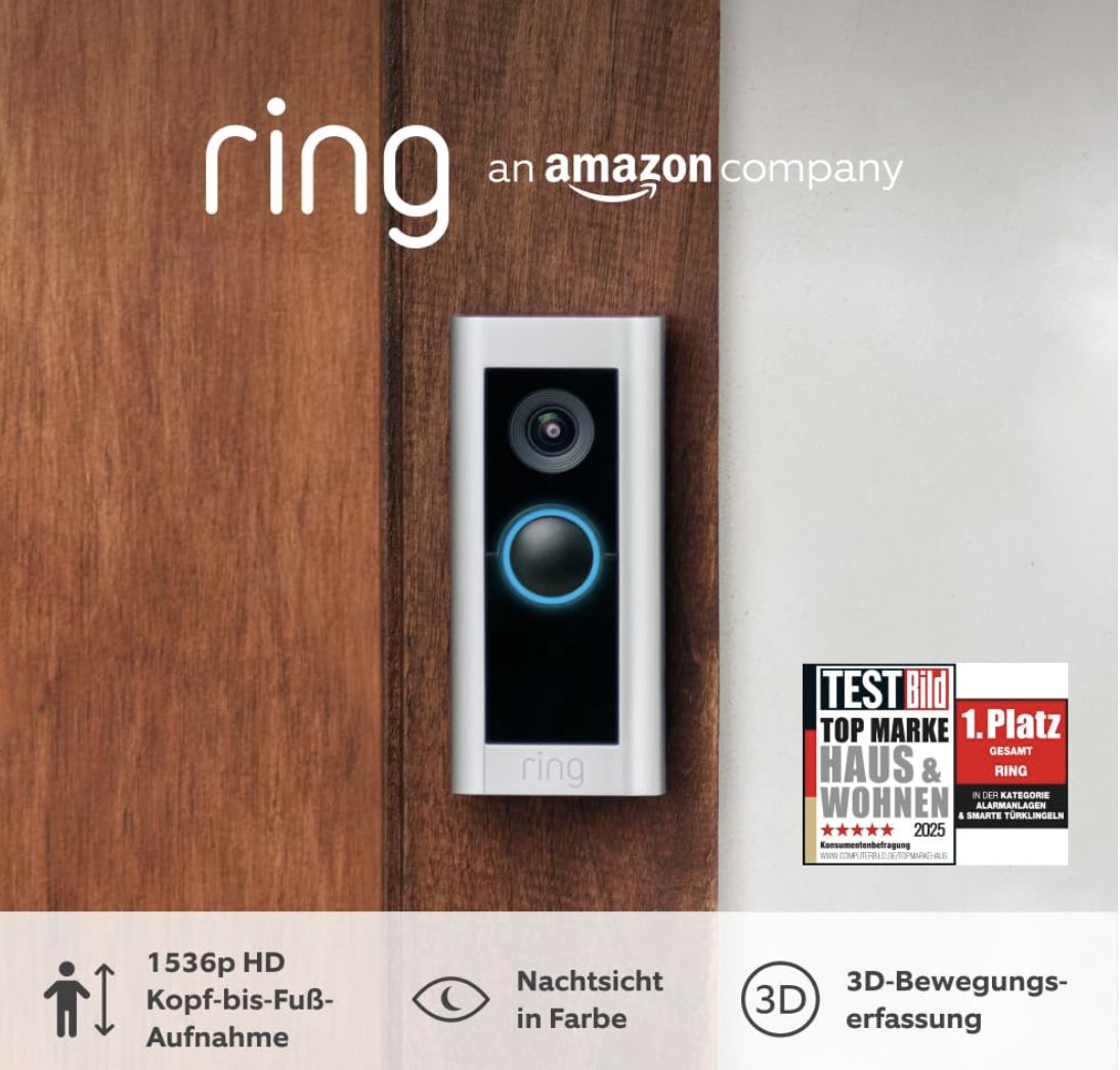🛎️ Ring Videotürklingel Pro Kabel mit 3D Bewegungserfassung für 114,99€ (statt 169€)