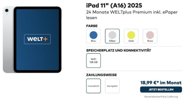 🧨🌎 WELTplus Premium nur 18,99€ mtl. (statt 19,99€) ➡️ dazu 🍏 Apple iPad 11 2025 gratis