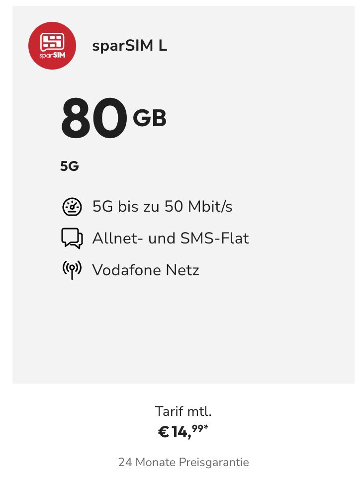 📲 Neu: Sparhandy SparSIM Vodafone Tarife ➡️ z.B. Allnet mit 15GB für 4,99€ mtl.