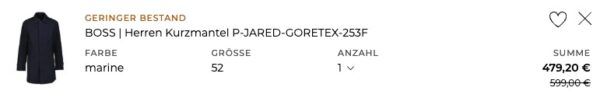🔥 BOSS Herren Gore Tex Kurzmantel P JARED in Marine für ➡️ für 479,20€ (statt 599€)