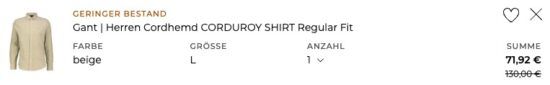 👔 GANT Corduroy Shirt Cordhemd ➡️ für 76,87€ (statt 130€) 👔 GANT Corduroy Shirt Cordhemd ➡️ für 76,87€ (statt 130€)