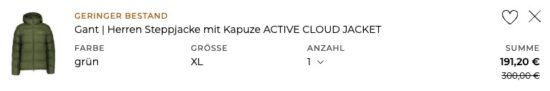 🇺🇸 GANT Steppjacke mit Kapuze ACTIVE CLOUD JACKET in Grün oder Blau für 196,15€ (statt 255€) 🇺🇸 GANT Steppjacke mit Kapuze ACTIVE CLOUD JACKET in Grün oder Blau für 196,15€ (statt 255€)