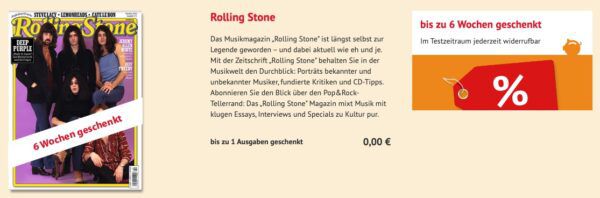 🎸 1 Ausgabe Rolling Stone Magazine 🗞️ für 0€ (statt 10,55€) ➡️ aktiv kündigen!
