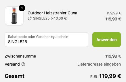 🔥 Juskys Cuna Outdoor Heizstrahler mit 11 kW Gas Brenner für 119,99€ (statt 175€)