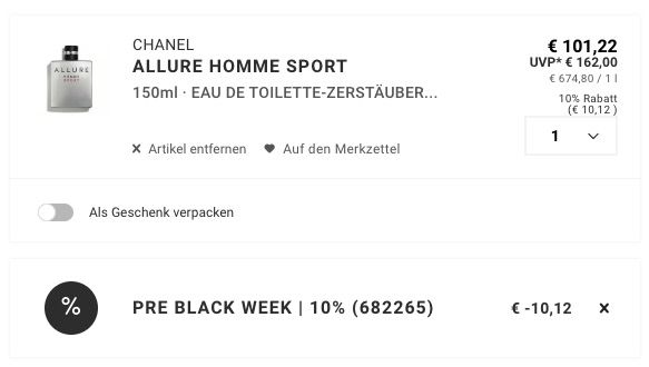 🧨 150ml Chanel Allure Homme Sport Herren Eau de Toilette ➡️ für 91,10€ (statt 139€)