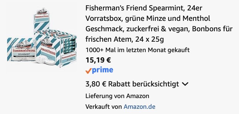 🌪️⚡ 24 x 25 g Fishermans Friend Spearmint ab 15,19€ (statt 24€)