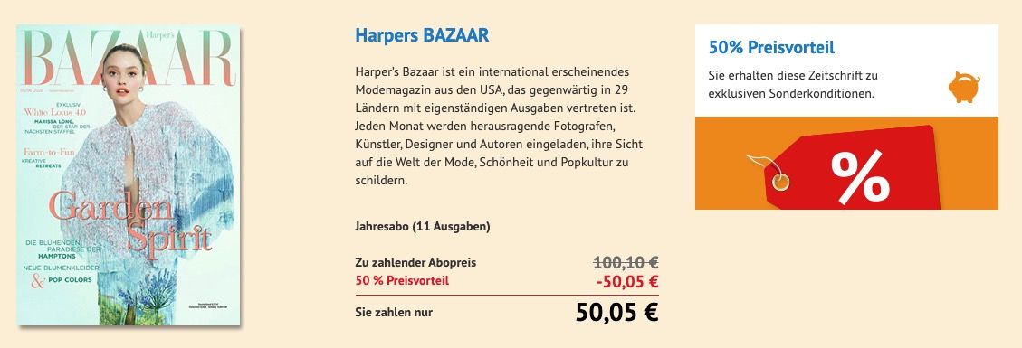 🗞️ 11 Ausgaben Harper's Bazaar Abo für 50,05€ (statt 100,10€) ➡️ direkt reduziert! 🗞️ 11 Ausgaben Harpers Bazaar Abo für 50,05€ (statt 100,10€) ➡️ direkt reduziert!