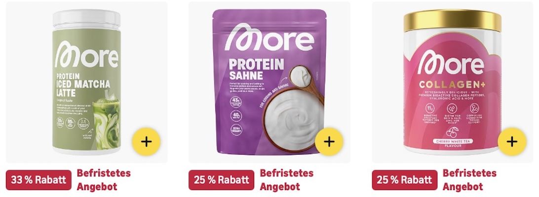 😋💪🏻 Amazon: MORE Produkte im Sale z.B. 750g Protein Sahne für 32,99€ (statt 40€)