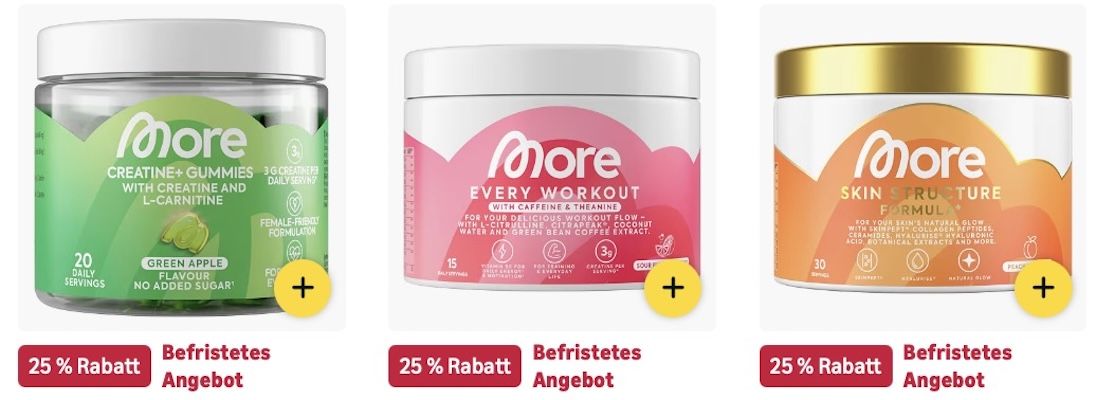 😋💪🏻 Amazon: MORE Produkte im Sale z.B. 750g Protein Sahne für 32,99€ (statt 40€)