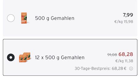 ☕️ 12x 500g Eduscho Lieblingskaffee gemahlen für 68,28€ (statt 91€)