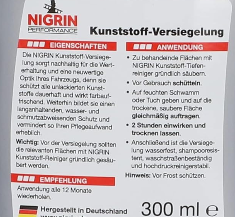 Nigrin Performance Kunststoff Versieglung (300 ml) ab 3,99€ (statt 11€)