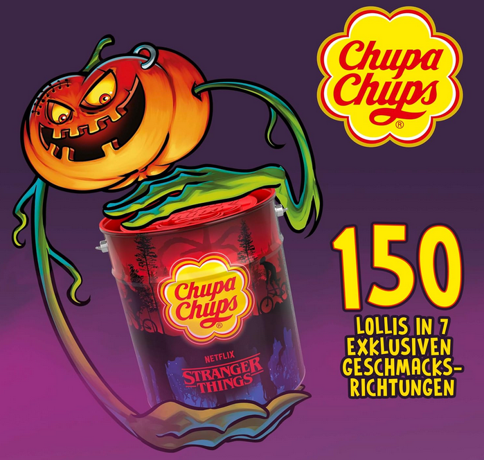 Chupa Chups Stranger Things Eimer 150 Lutscher (1.8 kg) für 21,84€ (statt 32€)