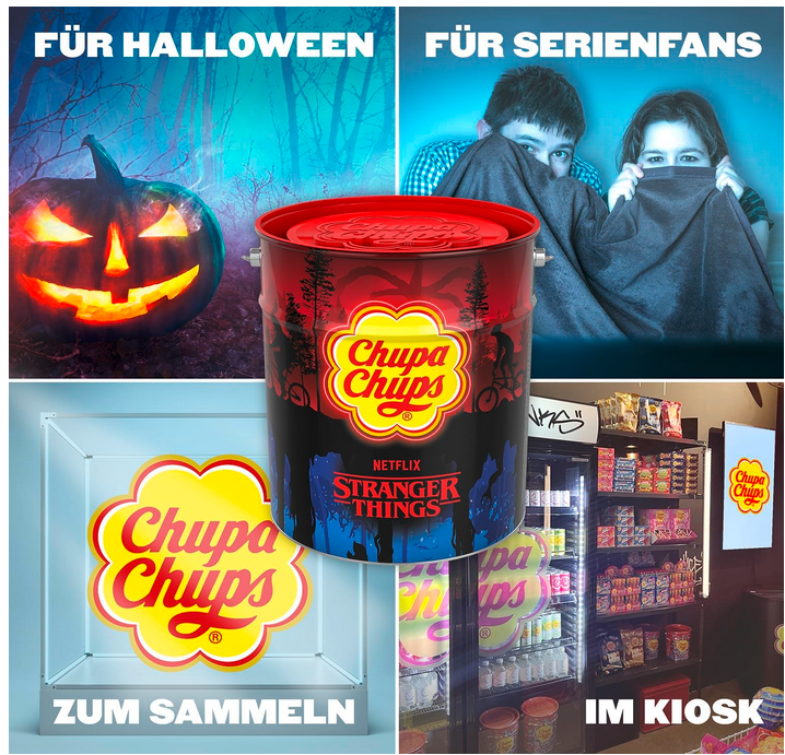 Chupa Chups Stranger Things Eimer 150 Lutscher (1.8 kg) für 21,84€ (statt 32€)