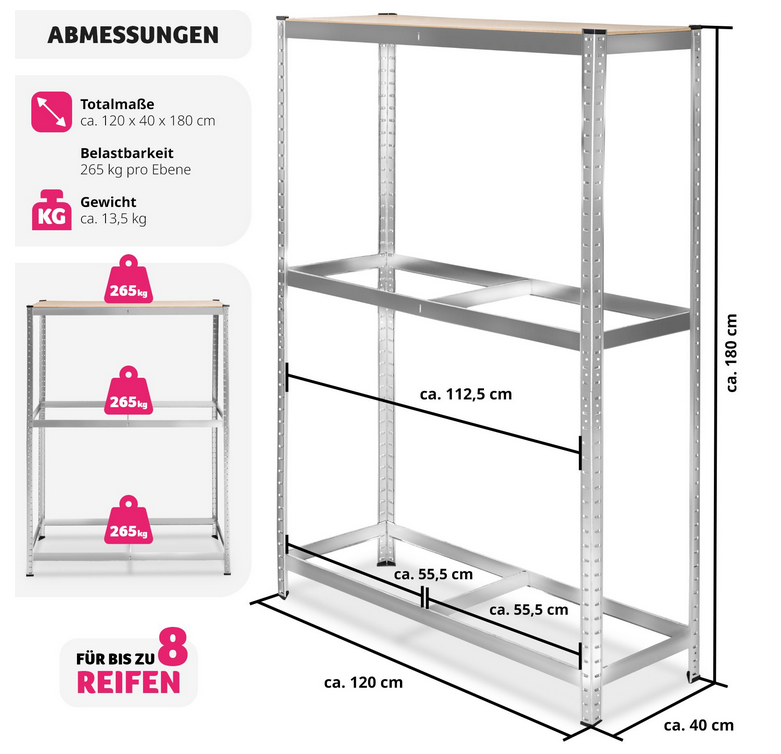 🛞 Tectake Reifen  u. Werkstattregal 8 Reifen für 36,99€ (statt 42€)