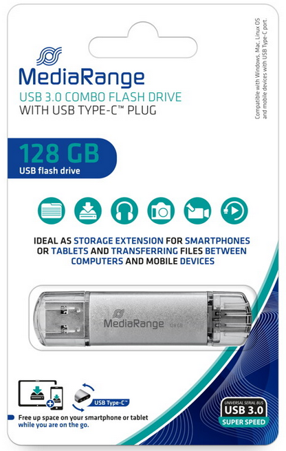 MediaRange Silver 128GB USB 3.0 Stick + Typ-C für 7,49€ (statt 14€) MediaRange Silver 128GB USB 3.0 Stick + Typ-C für 7,49€ (statt 14€)