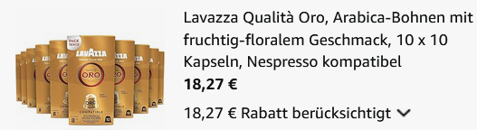 ☕ 100x Lavazza Qualità Oro Arabica Nespresso Kapseln ab 18,27€ (statt 40€) ☕ 100x Lavazza Qualità Oro Arabica Nespresso Kapseln ab 18,27€ (statt 40€)