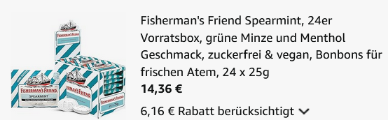 🌪️⚡ 24 x 25 g Fishermans Friend Spearmint ab 14,36€ (statt 24€)