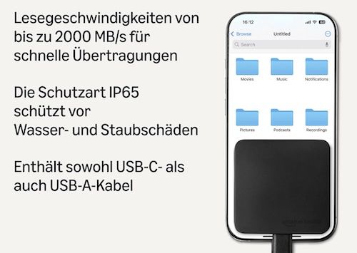 💻 Amazon Basics tragbare externe SSD 2 TB für 155,39€ (statt 184€)
