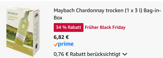 🥂 3 Liter Maybach Chardonnay Trocken Bag-in-box ab 6,82€ (statt 15€) 🥂 3 Liter Maybach Chardonnay Trocken Bag in box ab 6,82€ (statt 15€)