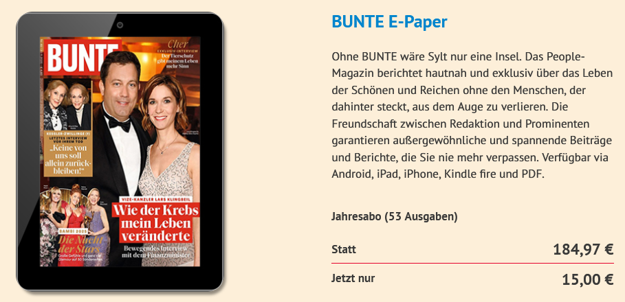 🔥 BUNTE E Paper Digital Jahresabo direkt nur 15€ (statt 85€)