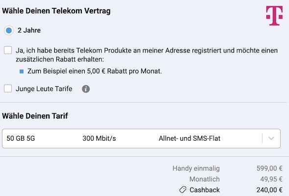 📱 Apple iPhone 16 Pro Max für 599€ + Telekom 50GB 5G für 49,95€ mtl + 240€ Bonus